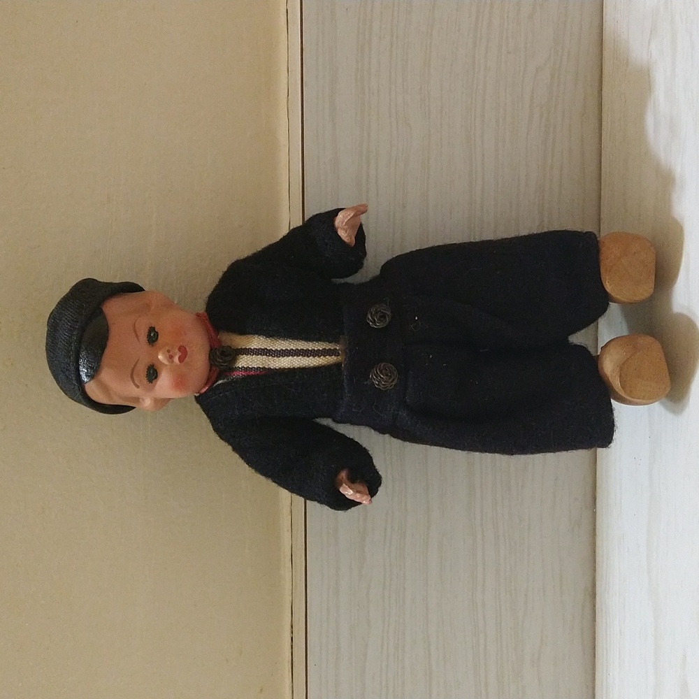 Vintage Made in Holland Boy Doll With Wooden Dutch Shoes Composition